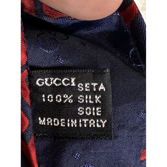 Gucci Red Blue Silk Tie All Over Print Oval Geometric - Picture 5 of 5